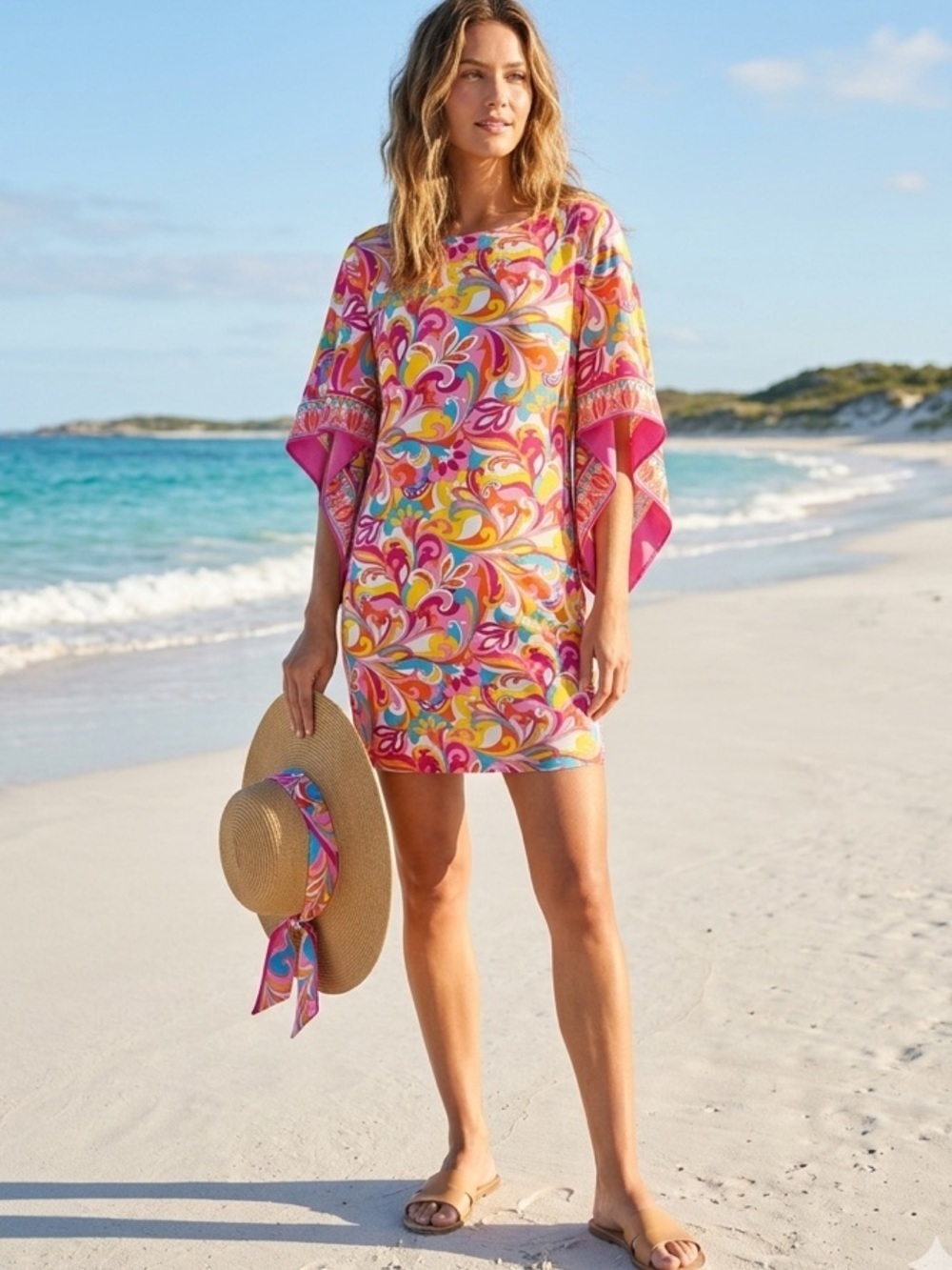 New Boston Proper 60s Psychedelic Paisley Floral Jersey Mini Dress Small Resort